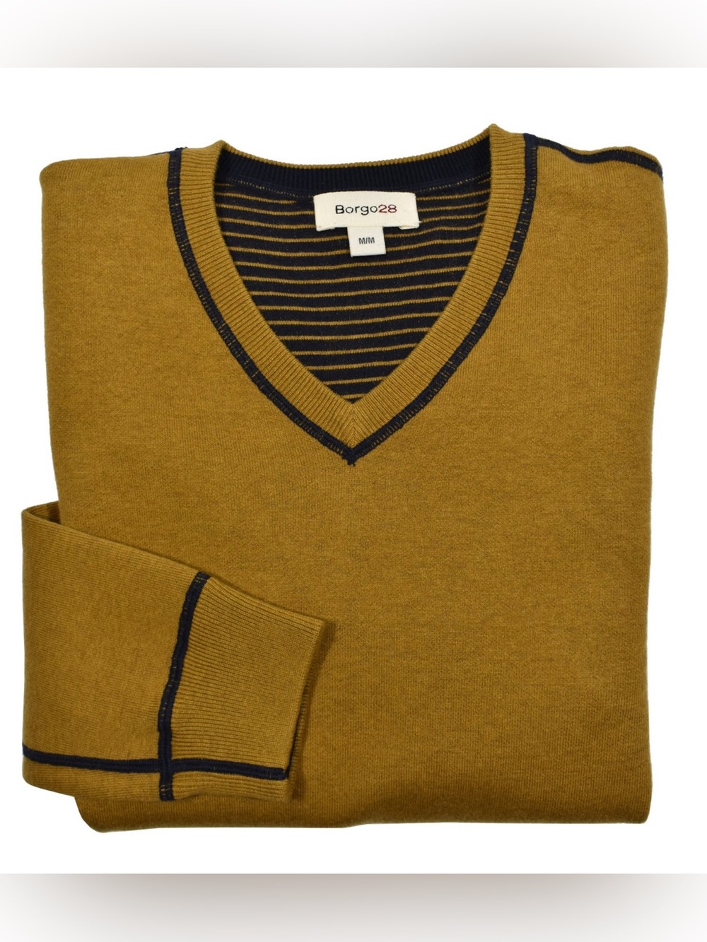 BORGO28 men's reversible cotton & cashmere sweater in navy/blue